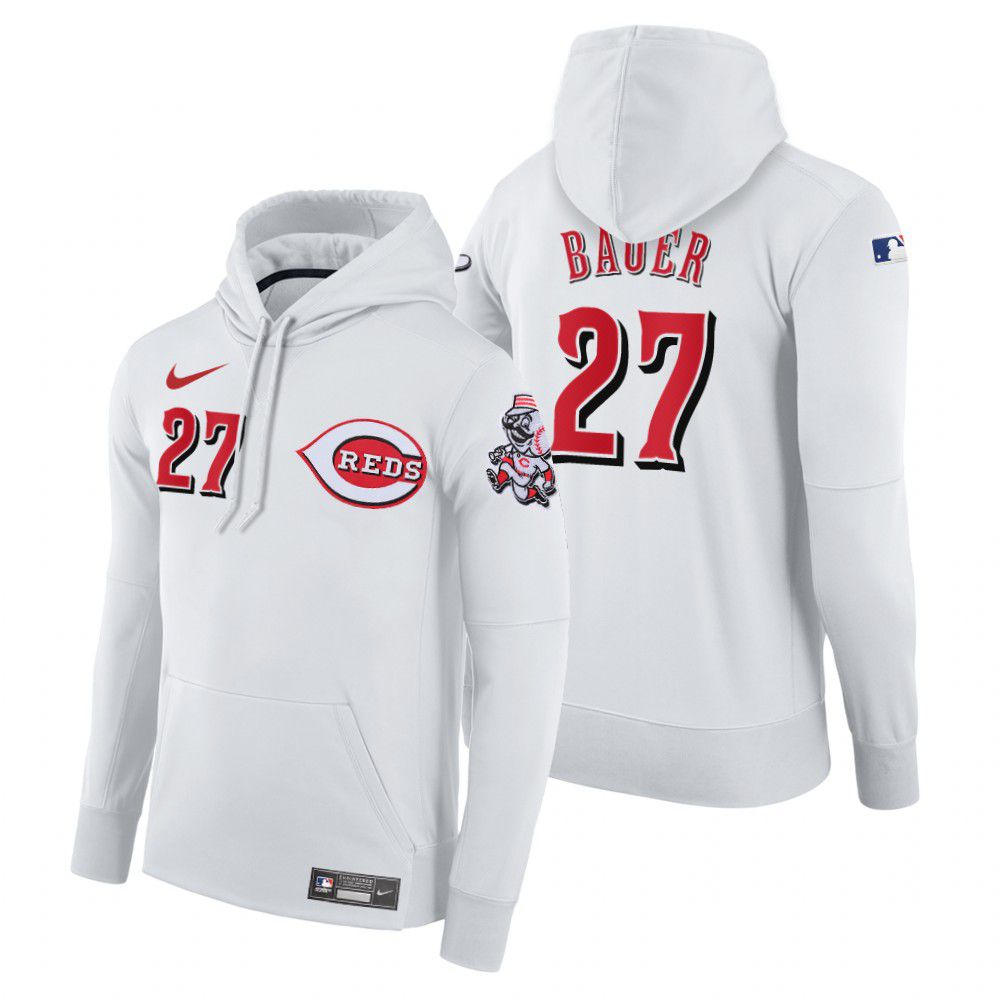 Men Cincinnati Reds #27 Bauer white home hoodie 2021 MLB Nike Jerseys